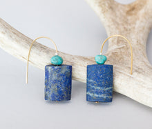 Load image into Gallery viewer, Lapis Lazuli and NM Turquoise 14K Gold Filled Wire Earrings