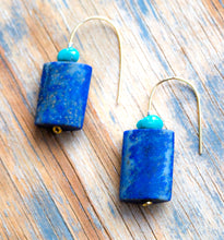 Load image into Gallery viewer, Lapis Lazuli and NM Turquoise 14K Gold Filled Wire Earrings