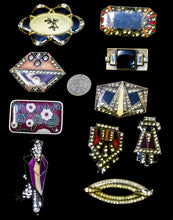 Load image into Gallery viewer, Art Deco Brooch • Heirloom Marcasite • Enamel • Charms • Barrette