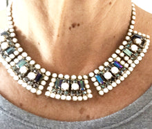 Load image into Gallery viewer, Heirloom Unsigned Milk Glass + AB Rhinestone collar necklace and matching bracelet