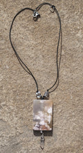 Load image into Gallery viewer, Cherry Blossom Agate + Quartz Point Focal Bead with Leather Necklace