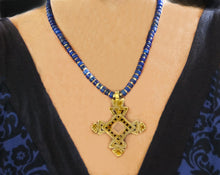 Load image into Gallery viewer, Brass Ethiopian Coptic Cross + Lapis Lazuli Necklace