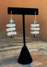 Load image into Gallery viewer, Freshwater Biwa Stick Pearls with Turquoise Rondelle Beaded Earrings
