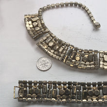 Load image into Gallery viewer, Heirloom Unsigned Milk Glass + AB Rhinestone collar necklace and matching bracelet