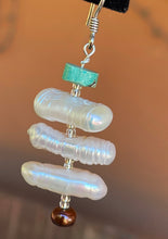 Load image into Gallery viewer, Freshwater Biwa Stick Pearls with Turquoise Rondelle Beaded Earrings