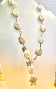 Lace Agate • Crystal • Sterling Silver Beaded Necklace
