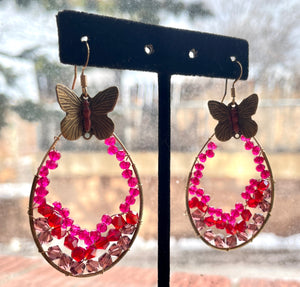 Crystal + Vintage Brass Butterfly Beaded earrings