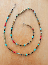 Load image into Gallery viewer, Tribal Brass and Recycled Glass Beaded Long Necklace