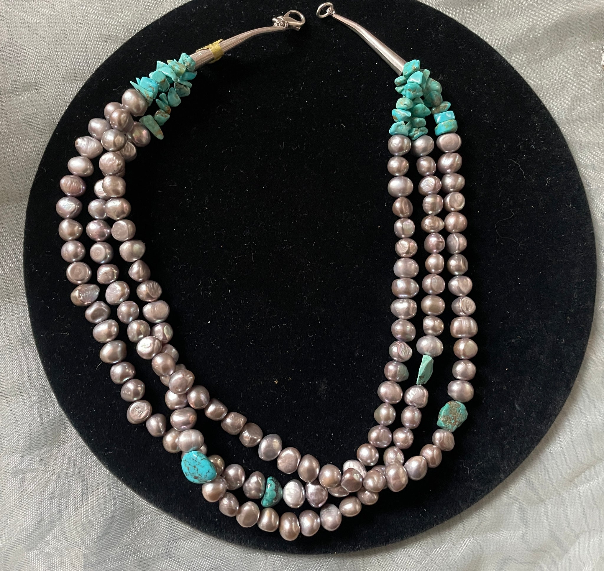 Freshwater Gray Pearls Turquoise Three Strand