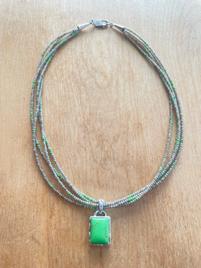 Green Turquoise Sterling Silver beaded necklace