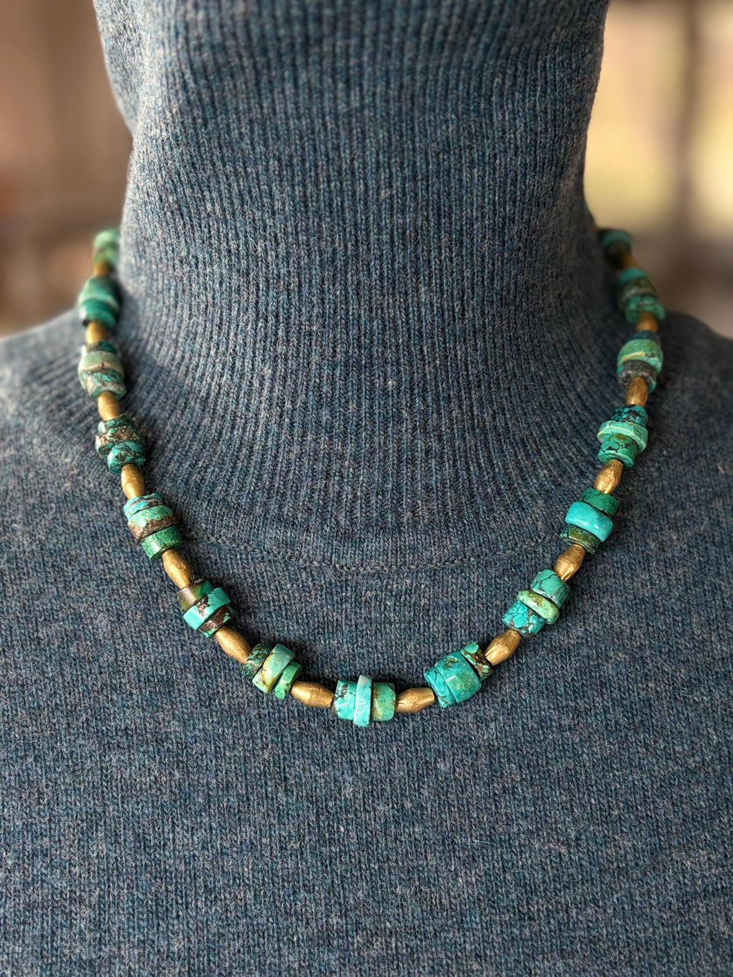 Turquoise and Brass Necklace