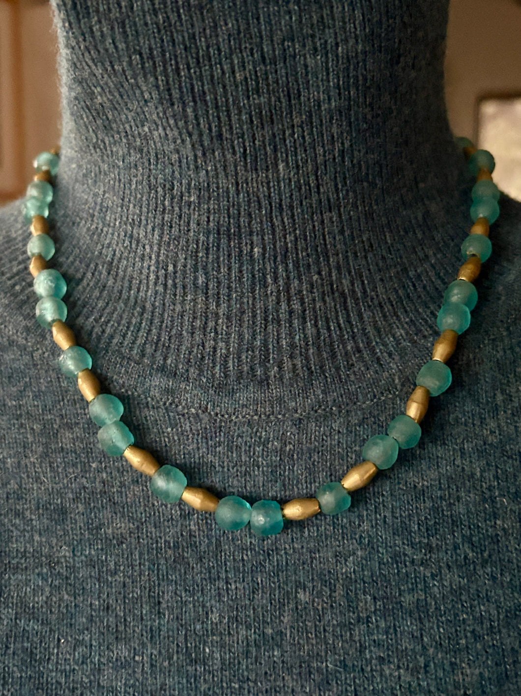 recycled blue glass beaded Necklace