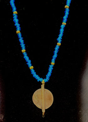 Blue Glass + Gold  Boule Pendant Necklace