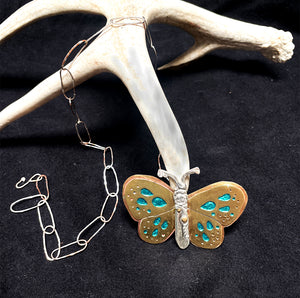 Brass and Sterling Silver Butterfly pendant