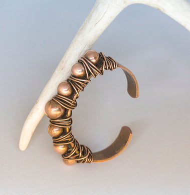 Copper Ball + Wire Beaded Cuff Bracelet