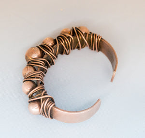 Copper Ball + Wire Beaded Cuff Bracelet