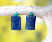Load image into Gallery viewer, Lapis Lazuli and NM Turquoise 14K Gold Filled Wire Earrings