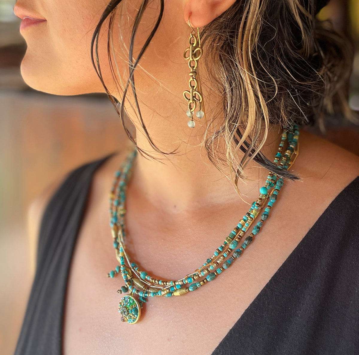 Multi-Strand Turquoise and African Brass Bead necklace – Adorn Reborn