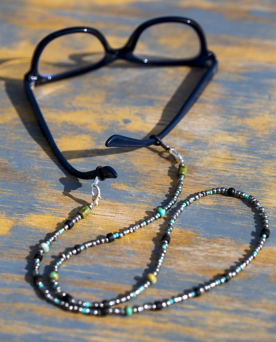 Turquoise Silver Glass Beaded Chain Eyeglass Holder + Lanyard +Necklac –  Adorn Reborn