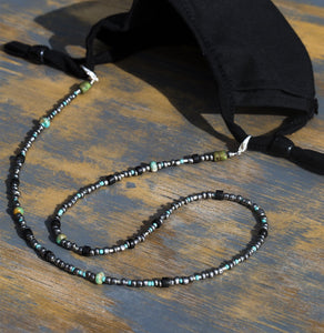 Turquoise silver glass beaded chain Face Mask Holder + Lanyard +Necklace + Eyeglass Holder