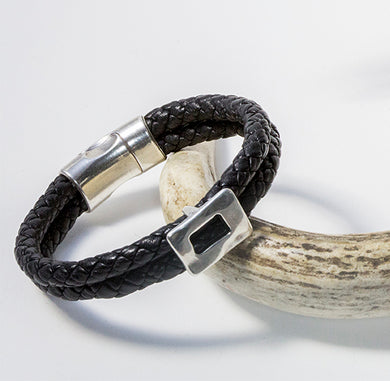 Braided Leather and Silver Magnetic Clasp Bracelet