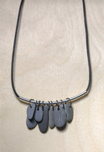 Leather • Gray Stones • Sterling Silver Bar • Necklace