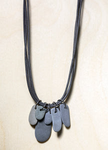 Multi-strand Leather + Gray Stone Necklace