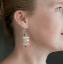 Load image into Gallery viewer, Freshwater Biwa Stick Pearls with Turquoise Rondelle Beaded Earrings