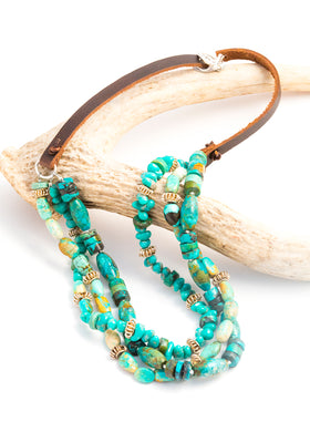 Turquoise + Leather  + Sterling Necklace