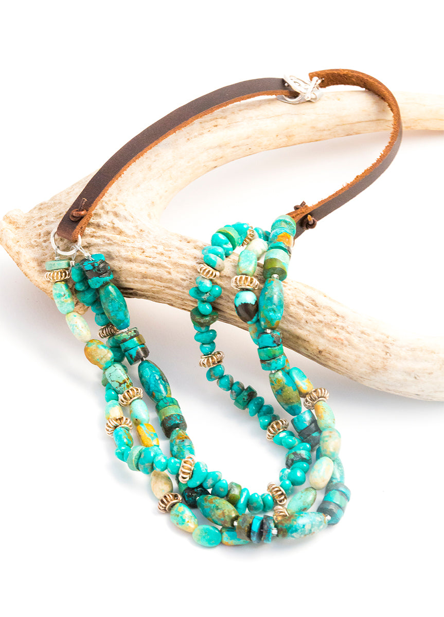 Turquoise + Leather  + Sterling Necklace