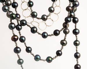 Black Freshwater Pearl and Sterling Silver Necklace