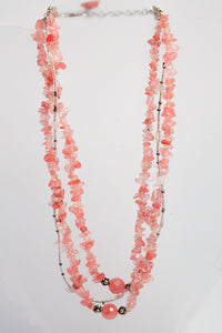 Rose Quartz + Sterling Silver 3 Strand Necklace