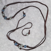 Load image into Gallery viewer, Soft Leather and Krobo Tribe Recycled White and Blue Glass Beaded Lariat