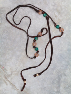 Soft Leather with Krobo Tribe Recycle Pink and Blue Glass Beaded Lariat
