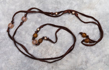 Load image into Gallery viewer, Soft Leather with Krobo Tribe Recycled Brown and Rose Glass Beaded Lariat