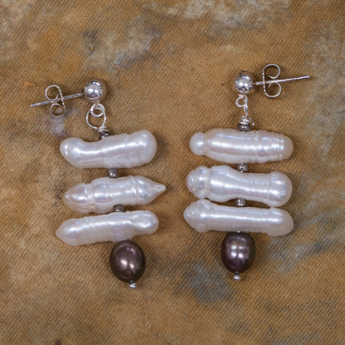 Freshwater Biwa Stick Pearl Earrings