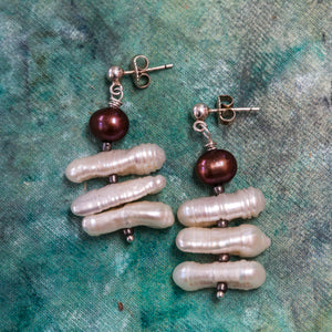 Freshwater Biwa Stick Pearl Earrings