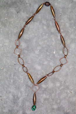 Vintage Copper Chain + Turquoise Drop Necklace