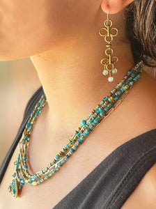 Multi-Strand Turquoise and African Brass Bead necklace