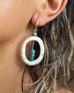 White Shell and Turquoise Sterling Silver Earring