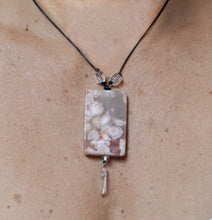 Load image into Gallery viewer, Cherry Blossom Agate + Quartz Point Focal Bead with Leather Necklace