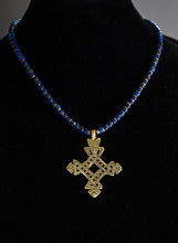 Load image into Gallery viewer, Brass Ethiopian Coptic Cross + Lapis Lazuli Necklace