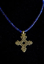 Load image into Gallery viewer, Brass Ethiopian Coptic Cross + Lapis Lazuli Necklace