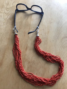 Coral multi-strand beaded necklace lanyard eyeglass holder