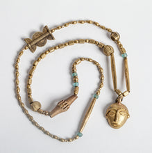 Load image into Gallery viewer, Ethnic Old World Brass Beaded with Ghana Mask Focal Long Necklace