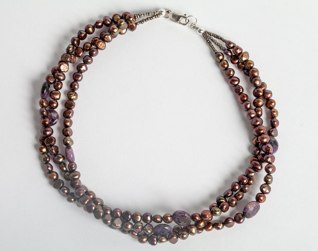 Multi-Strand Freshwater Pearl + Amethyst Necklace