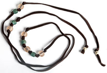 Load image into Gallery viewer, Soft Leather with Krobo Tribe Recycle Pink and Blue Glass Beaded Lariat