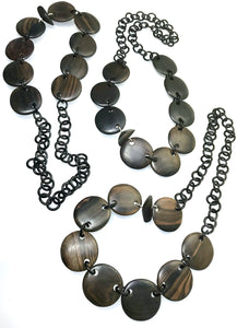 Modern Wood Disc Beaded with Horn Chain Necklace